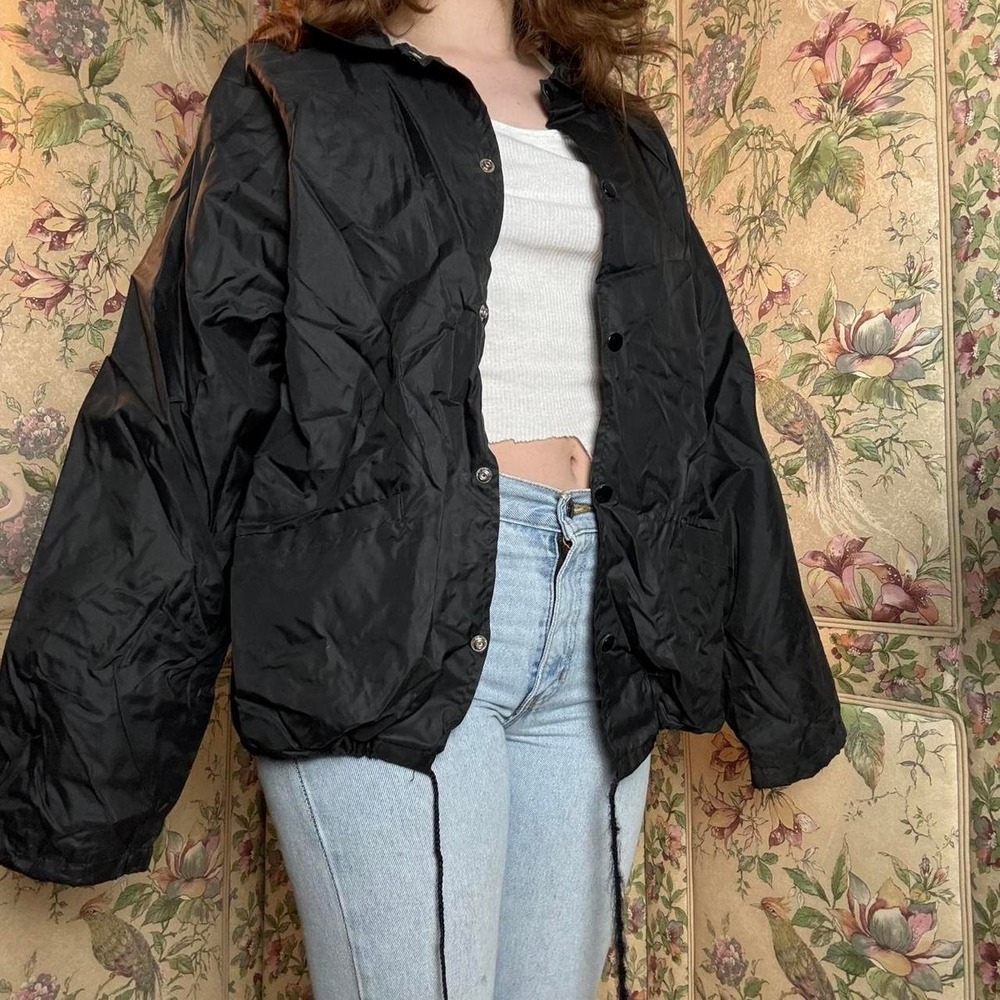 Cardinal Vintage 1960s Black Rain Jacket Mens XL Windbreaker Bomber Coach - Picture 4 of 6